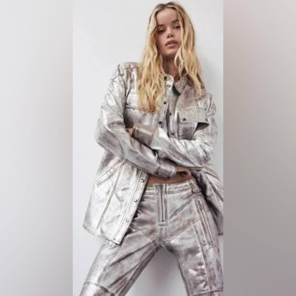 Free People Metallic Seth Shirt Size XS NWT